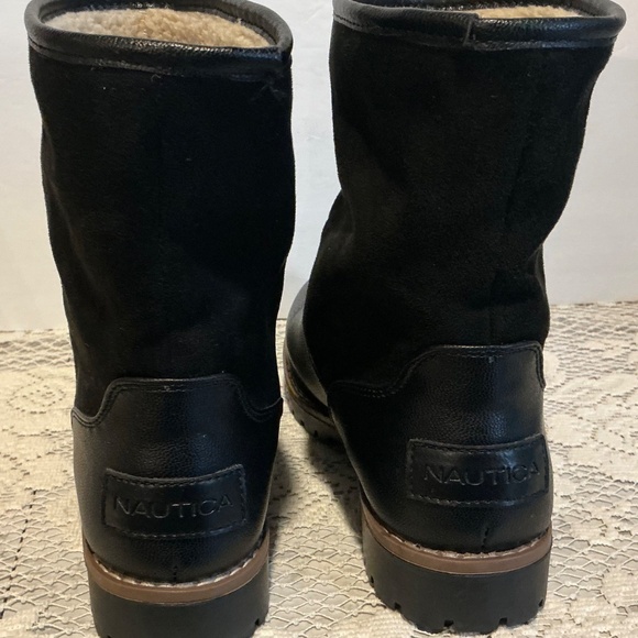 Nautical Women’s 6.5 BootsmBlack Leather Suede Chunky Heels Sherpa Lining Combat - Picture 6 of 11